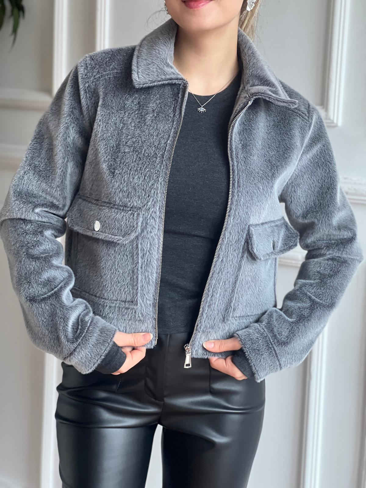 Fermuarlı Kısa Mont 2416670 Gri
