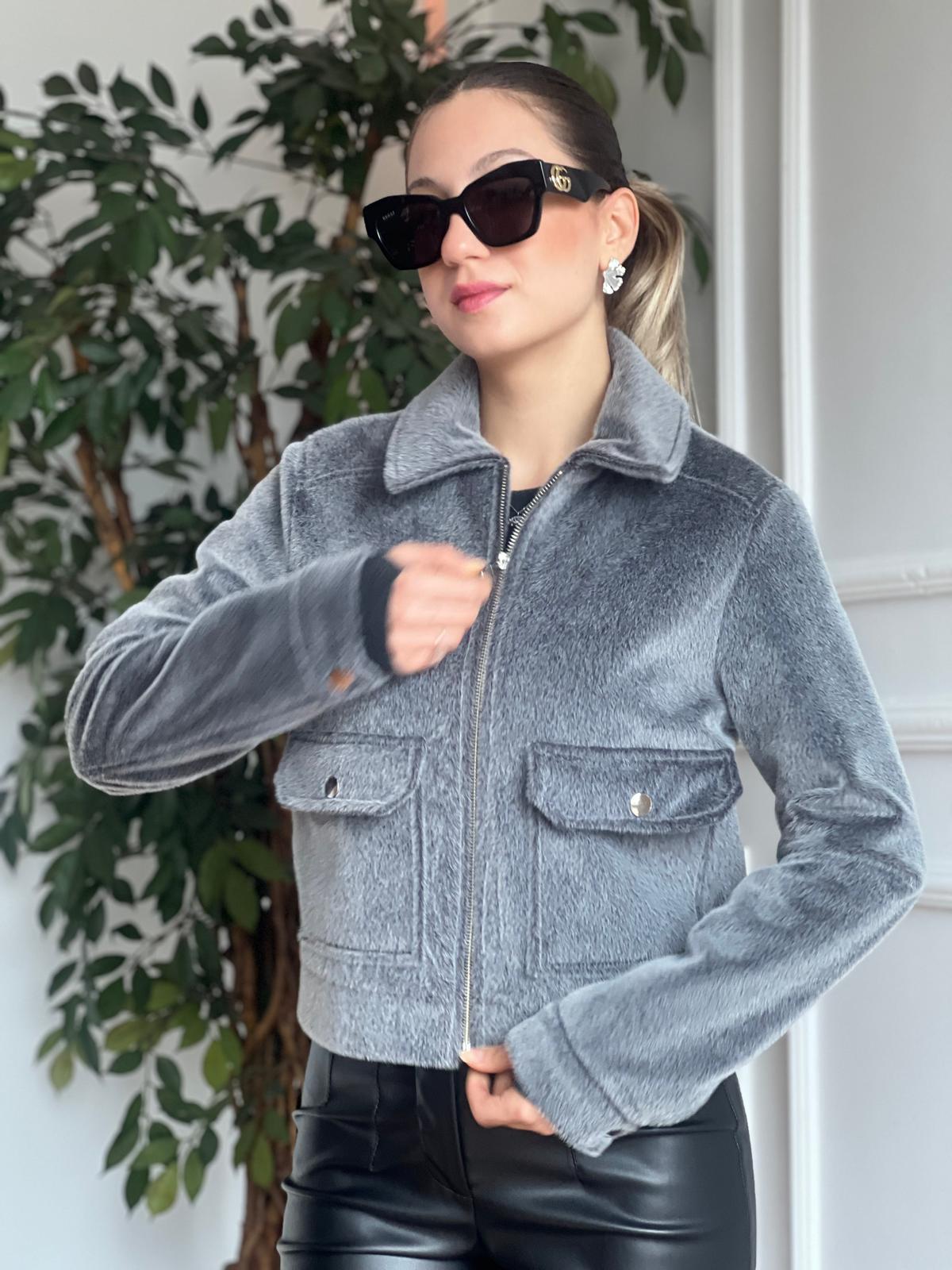 Fermuarlı Kısa Mont 2416670 Gri