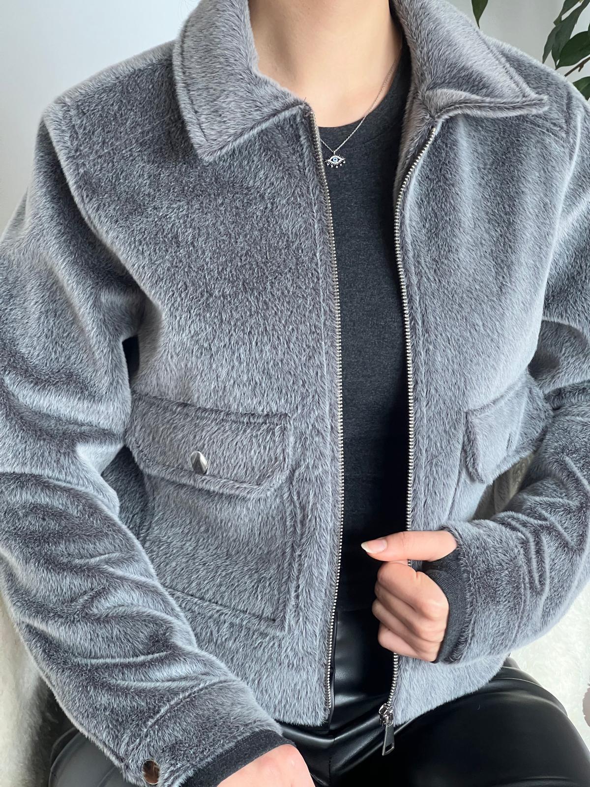 Fermuarlı Kısa Mont 2416670 Gri