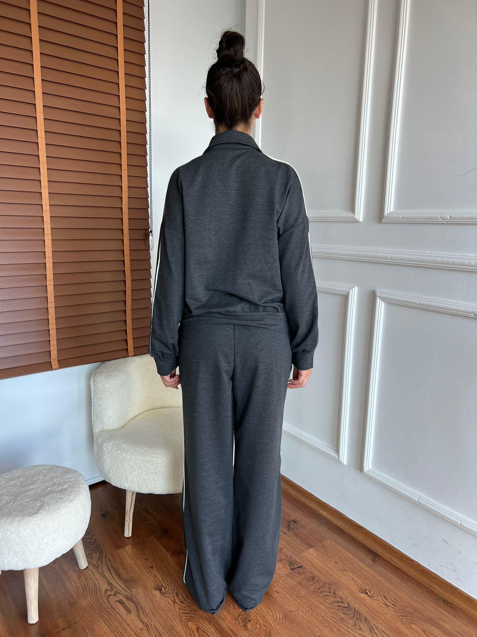 Fermuarlı Sweat Palazzo Eşofman Takım 912062 Antrasit