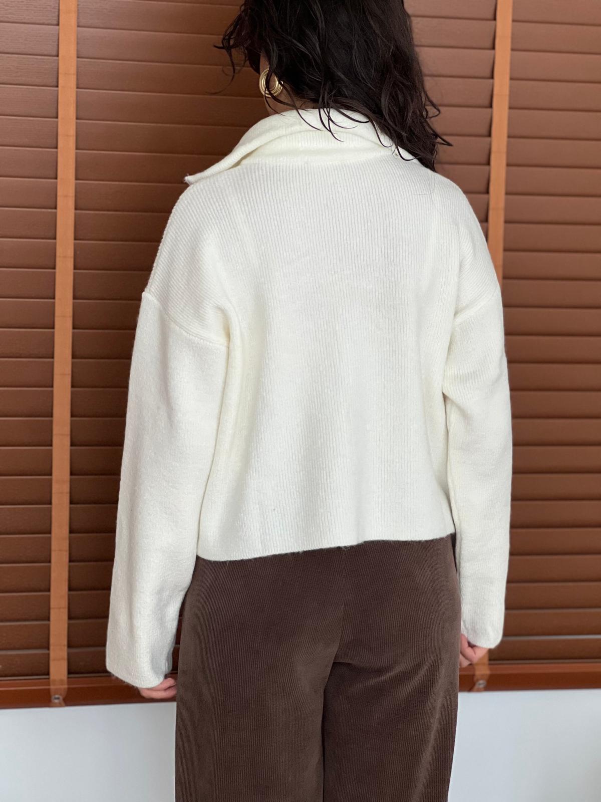 Fermuarlı Triko Hırka 4630 Ekru