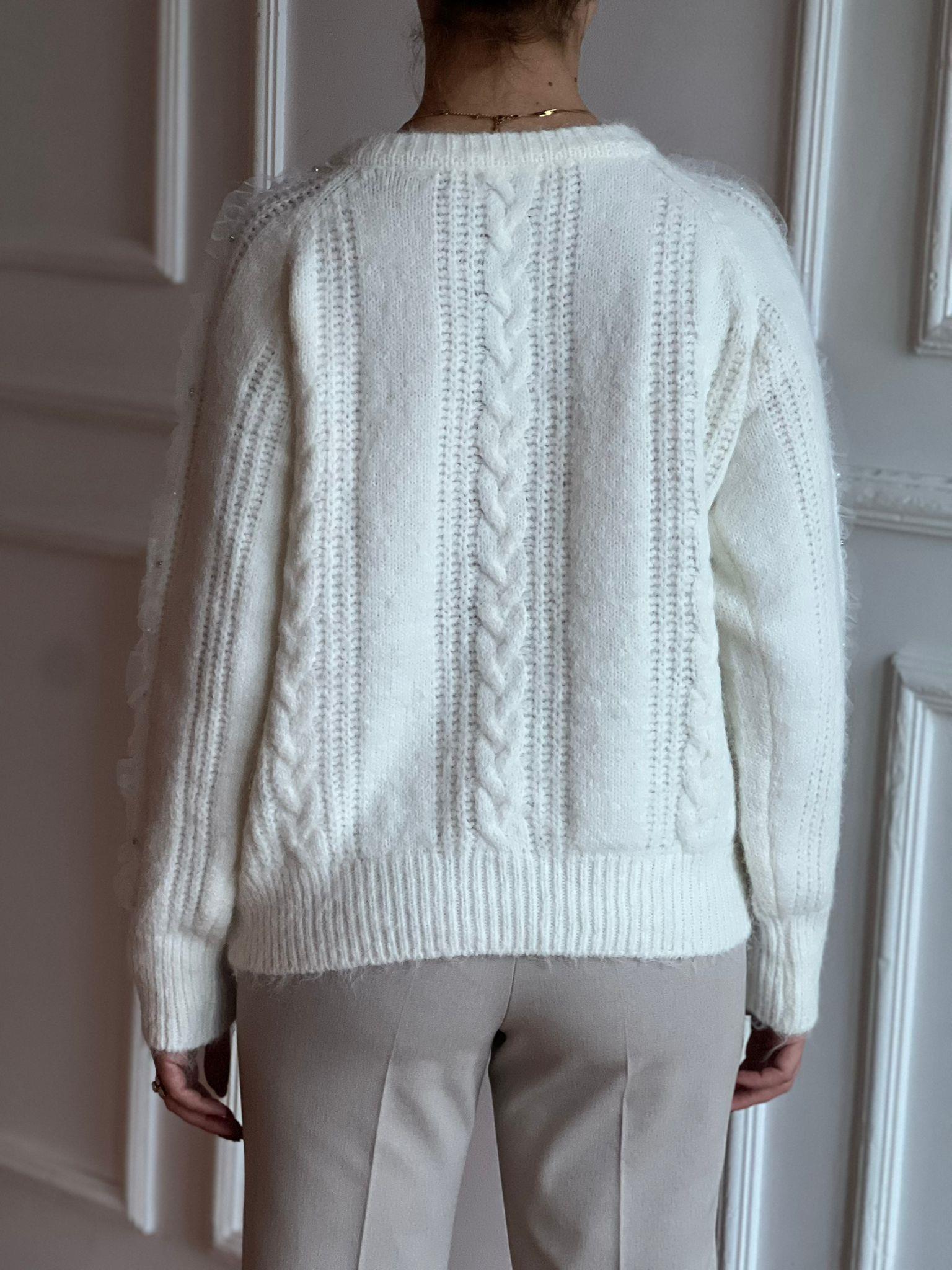 Fırfır ve Taş Detaylı Hırka 95177 Ekru