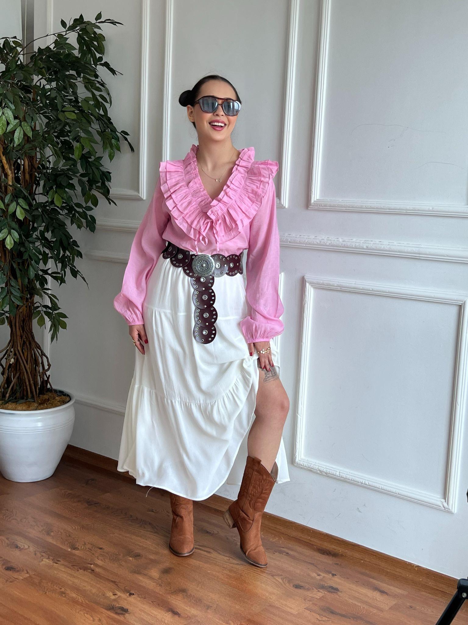 Fırfırlı Bluz 70203 Pembe