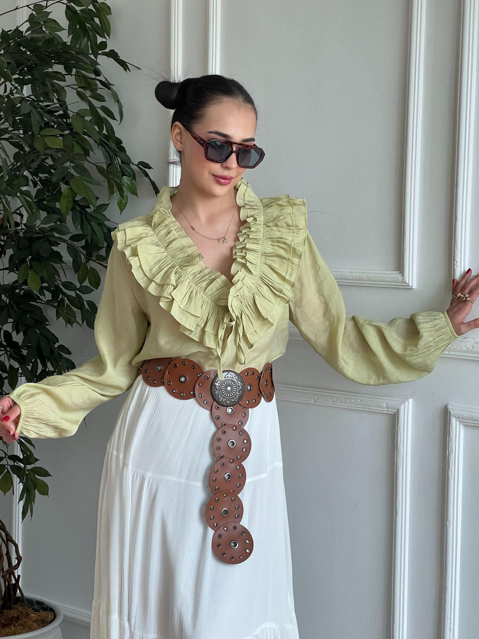 Fırfırlı Bluz 70203 Yeşil