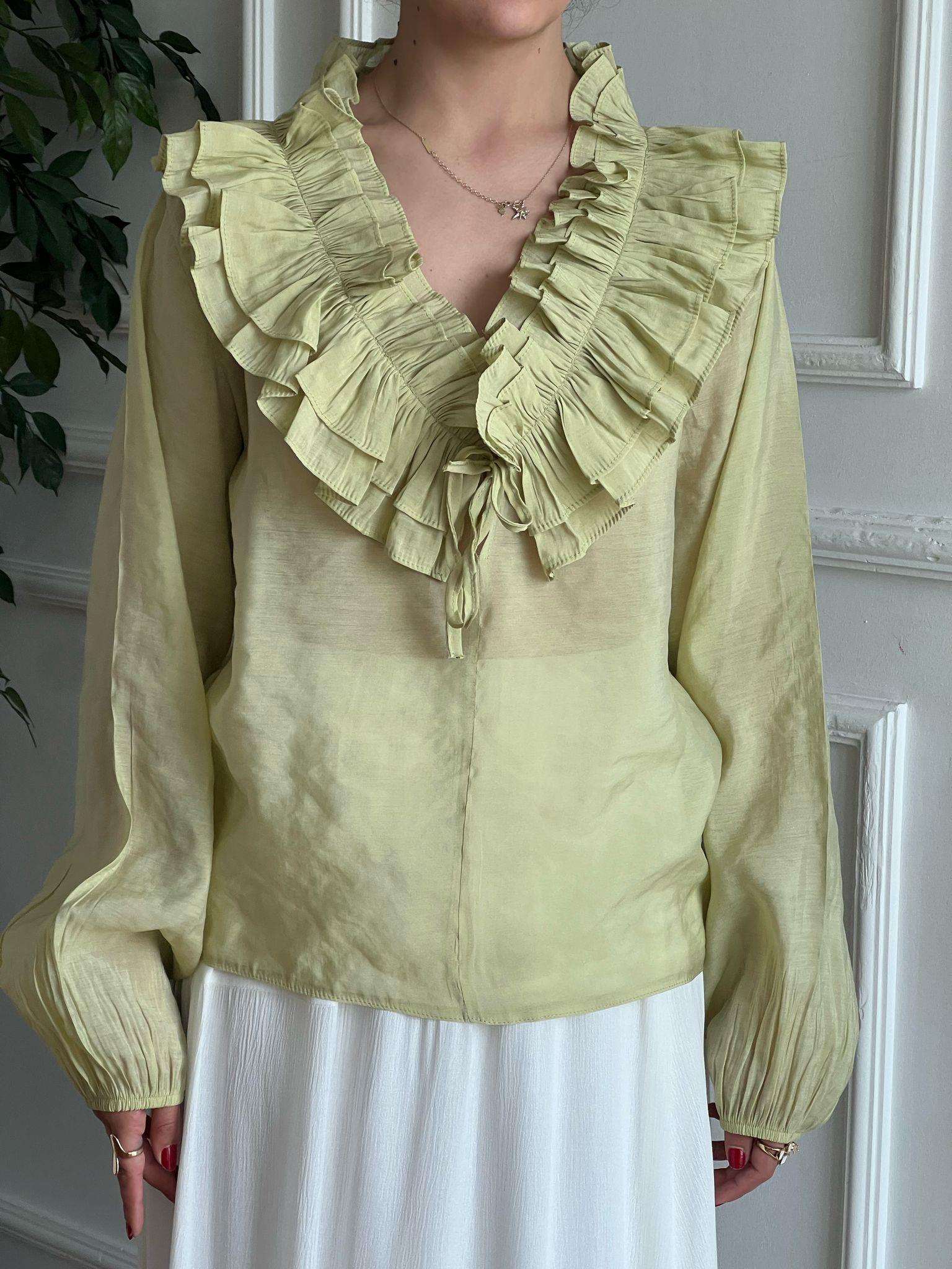 Fırfırlı Bluz 70203 Yeşil