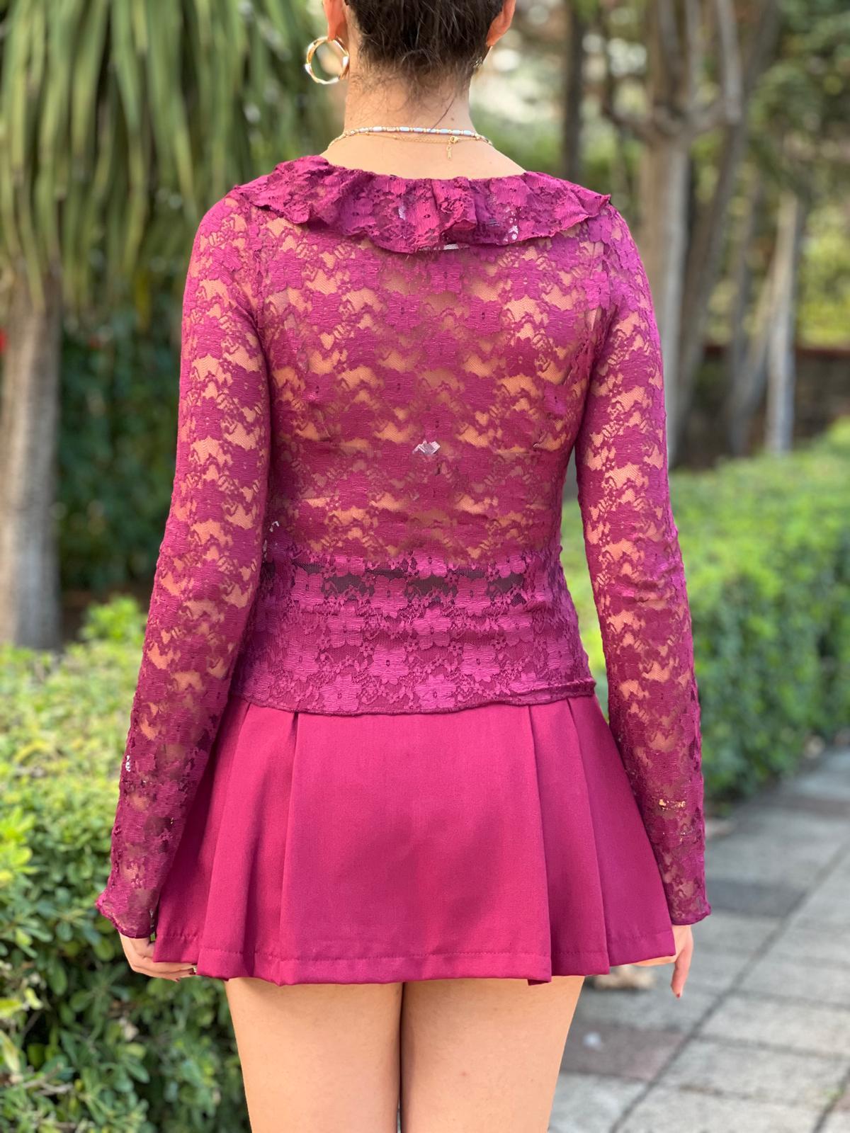 Fırfırlı Dantelli Bluz 6923 Bordo