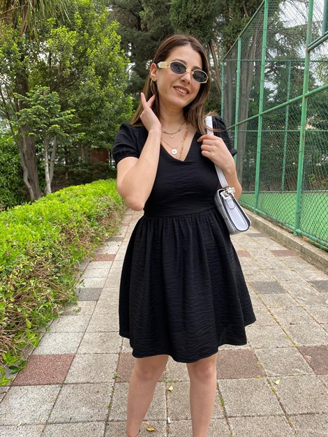 Fırfırlı Mini Elbise 5345-1365 Siyah