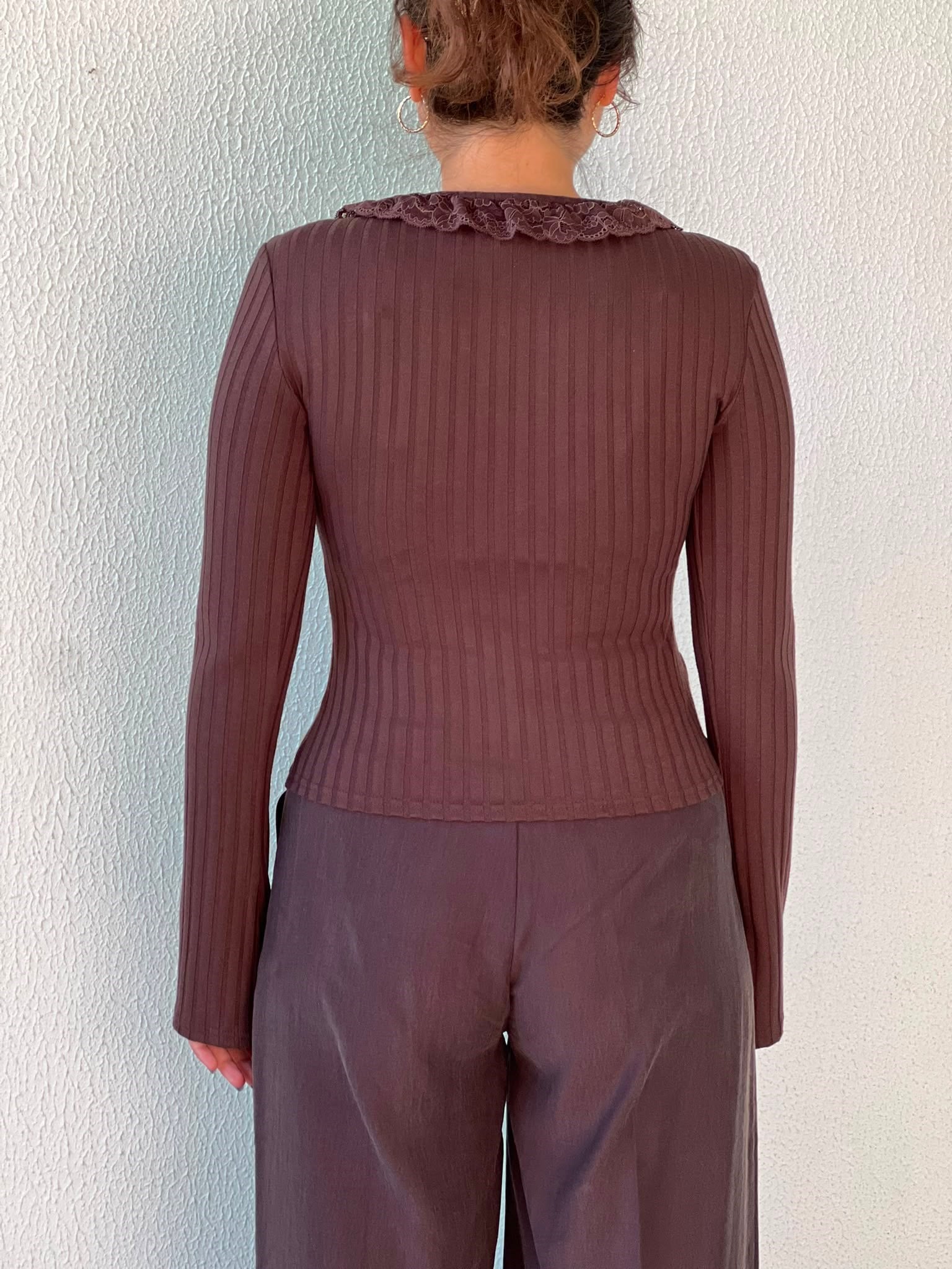 Fitilli Fırfır Detaylı Hırka 13011 Koyu Kahve