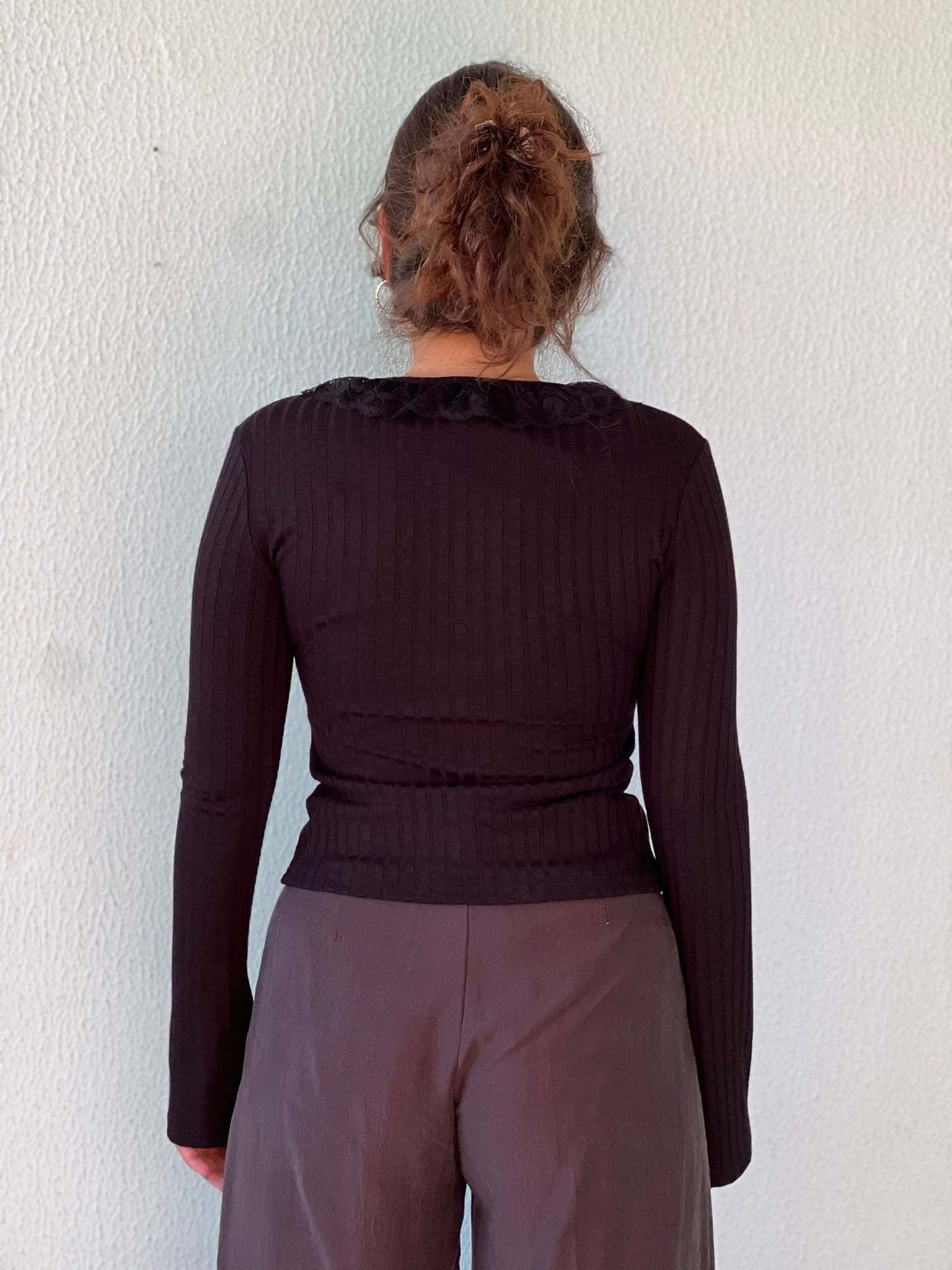 Fitilli Fırfır Detaylı Hırka 13011 Siyah
