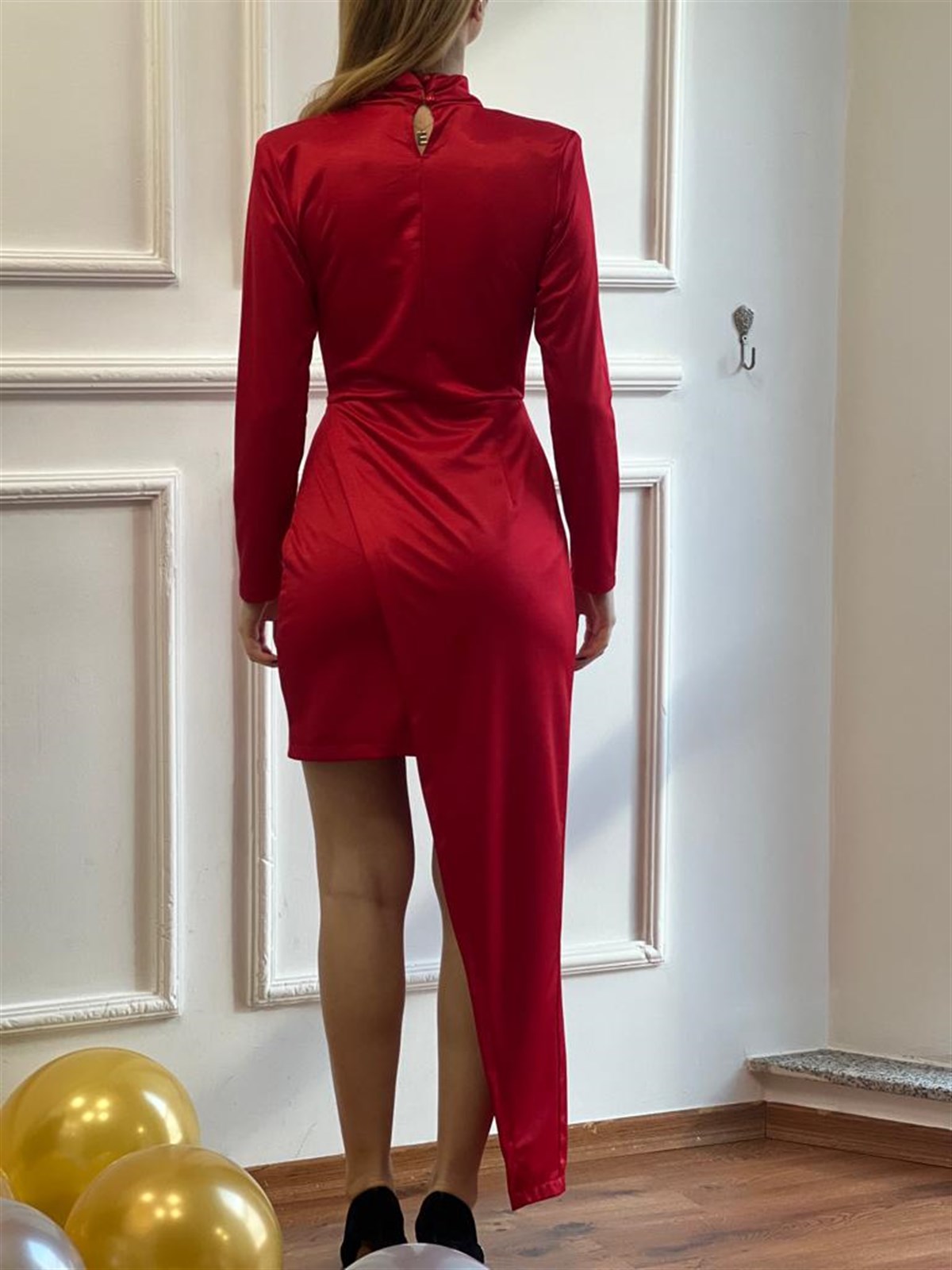 Floş Saten Angelica Elbise 11179 Kırmızı