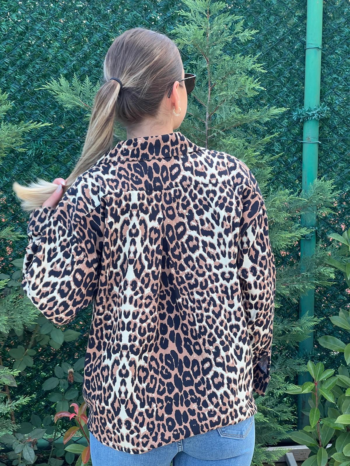 Gabardin Leopar Desen Cepli Gömlek 0826-411 Camel