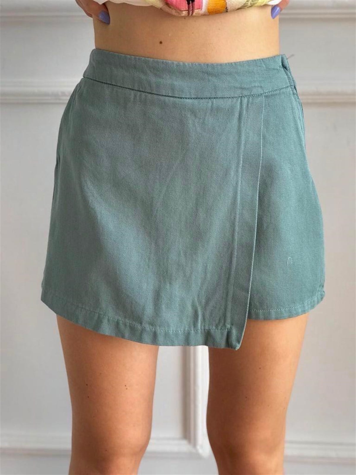 Gabardin Şort Etek 4411 Çağla Yeşili