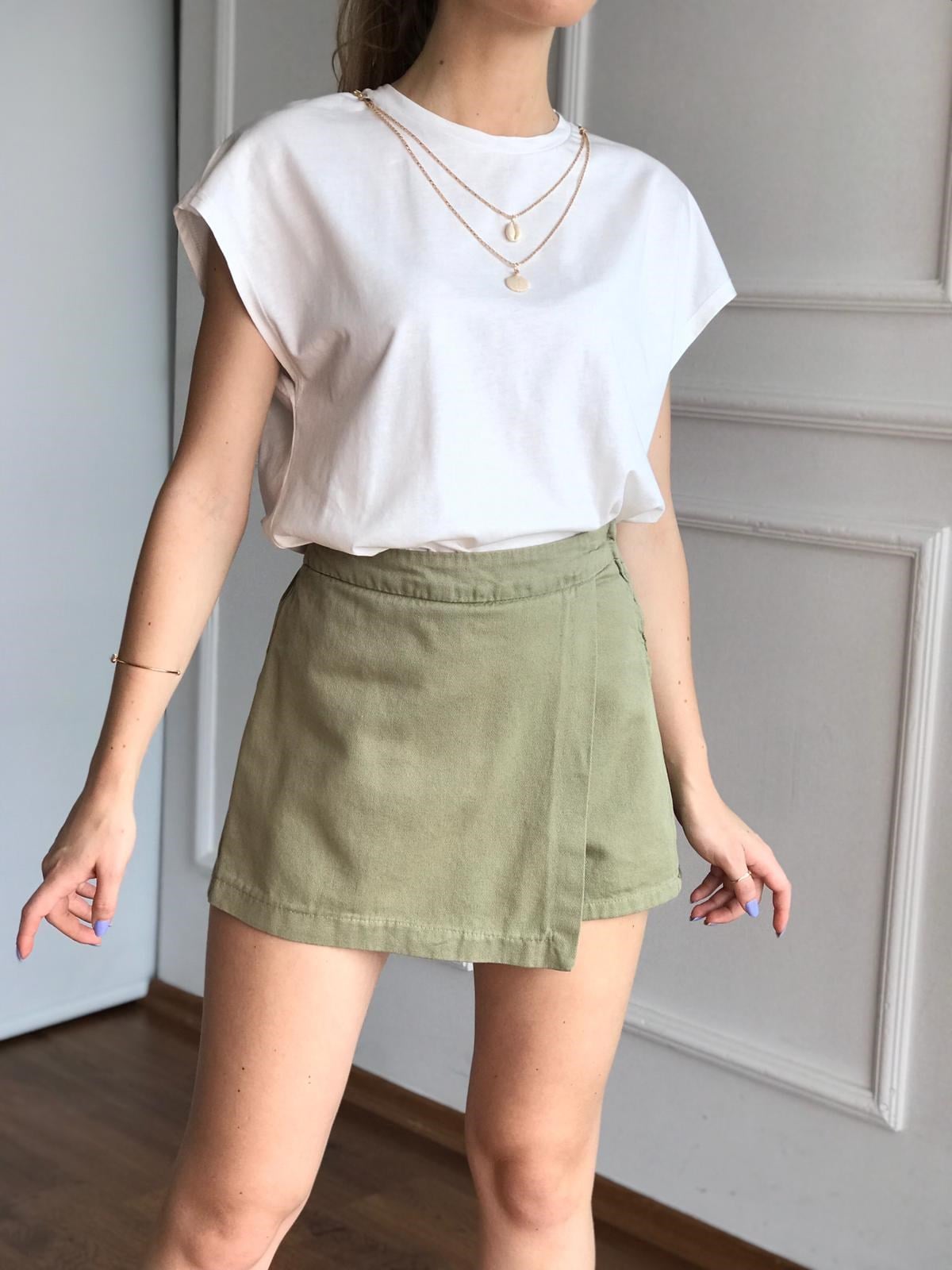 Gabardin Şort Etek 4411 Haki