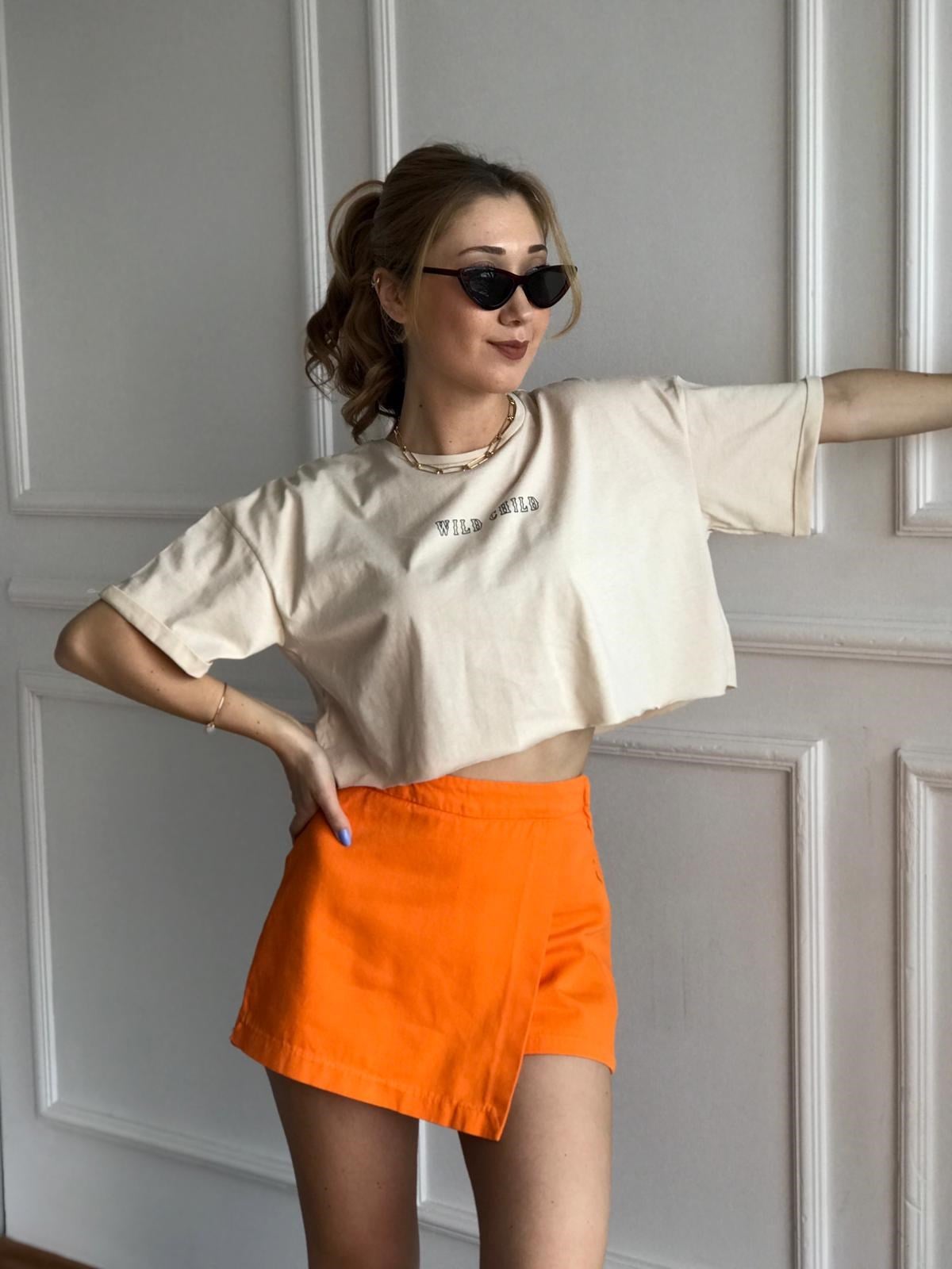 Gabardin Şort Etek 4411 Orange
