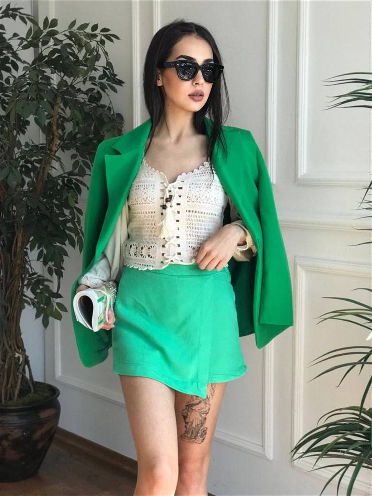 Gabardin Şort Etek 4411 Yeşil