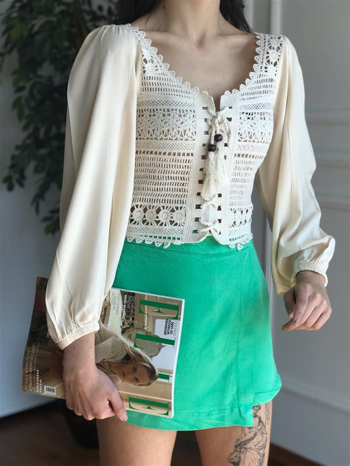 Gabardin Şort Etek 4411 Yeşil