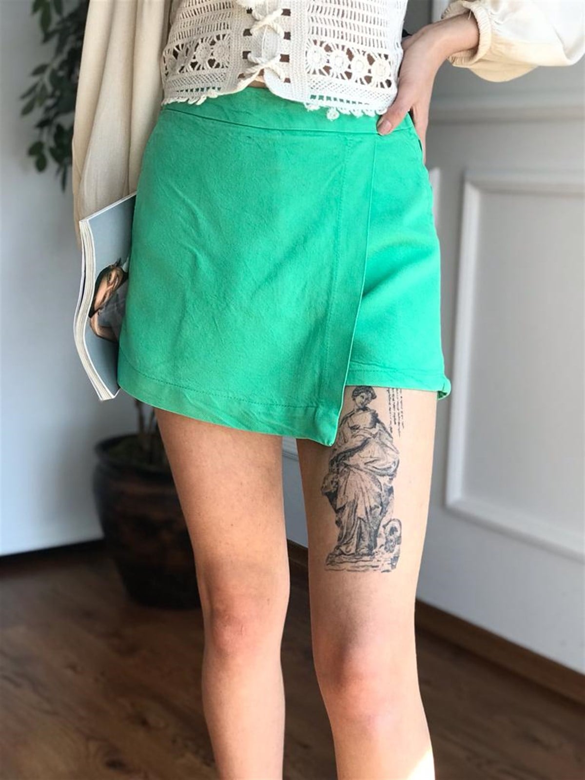 Gabardin Şort Etek 4411 Yeşil