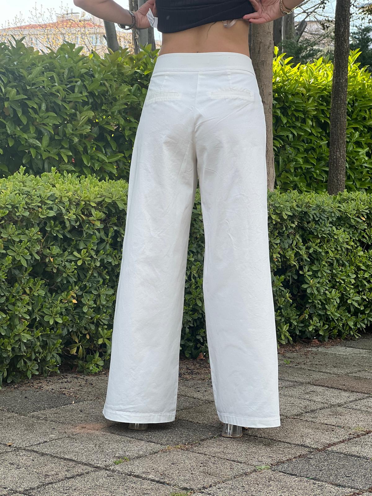 Geniş Paça Pilili Pantolon 72666 Ekru