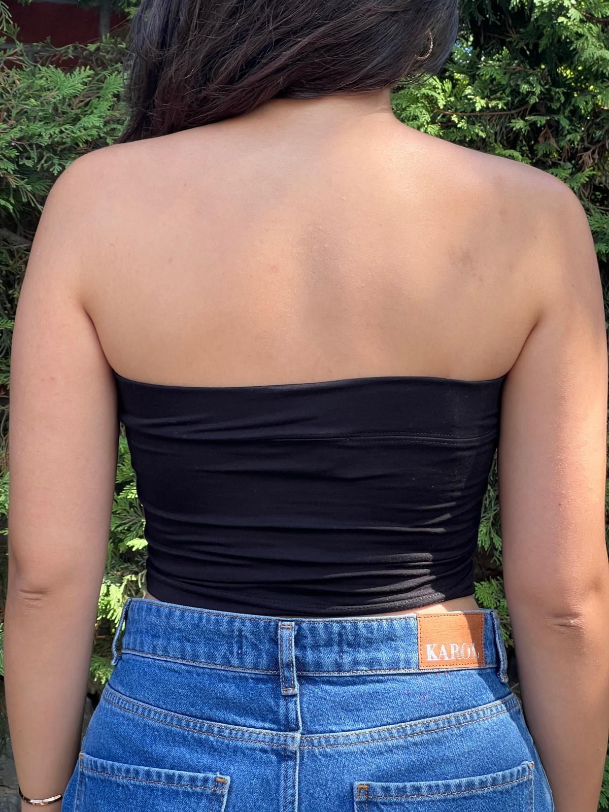 Göğüs Pedli Straplez Bluz 23369 Siyah