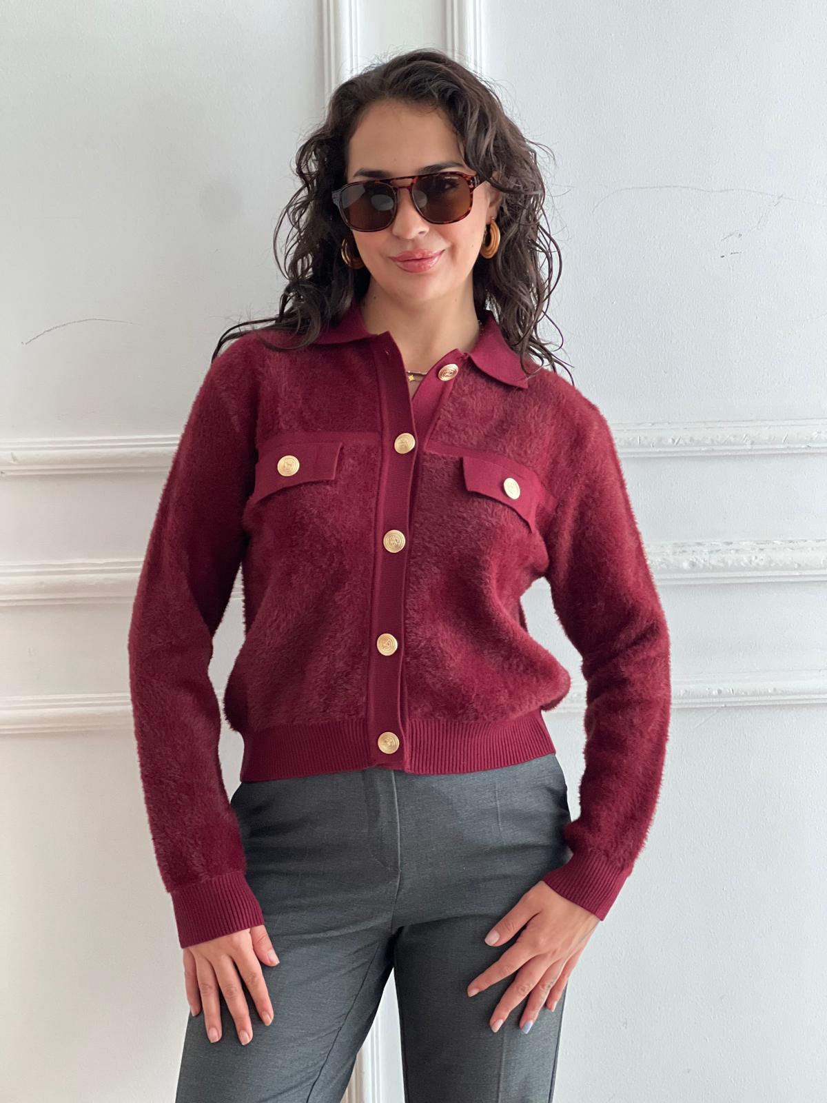 Gold Düğmeli Hırka Ceket 25430 Bordo