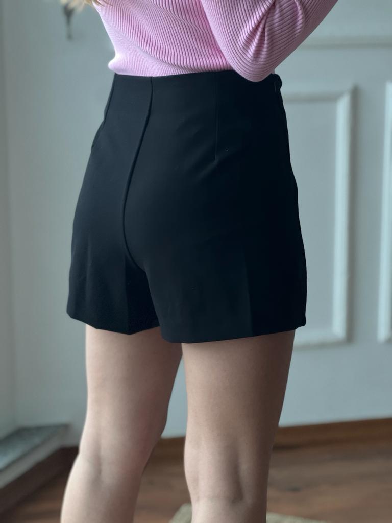 Gold Düğmeli Şort Etek 5008X Siyah