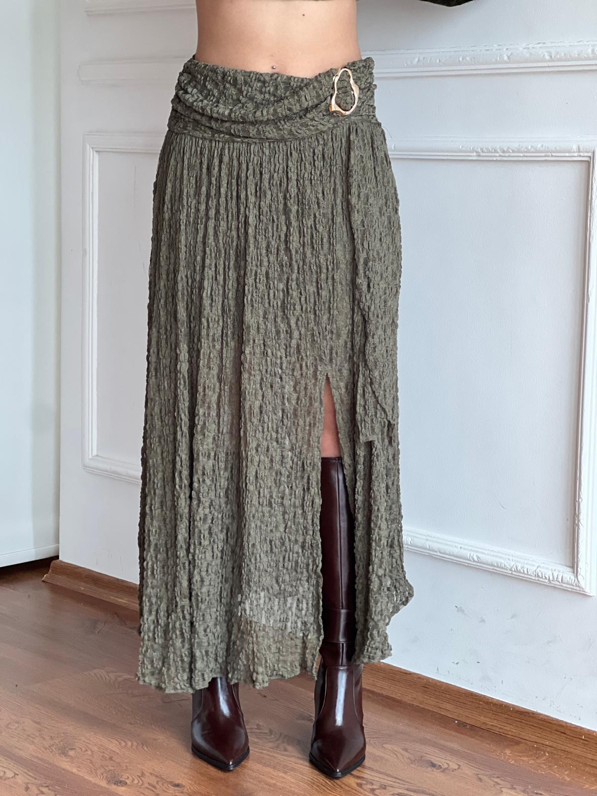 Gold Tokalı Dantel Etek 37201 Haki