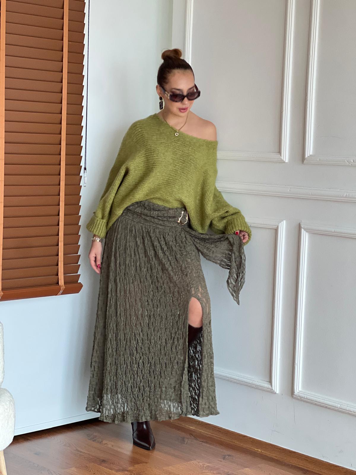 Gold Tokalı Dantel Etek 37201 Haki