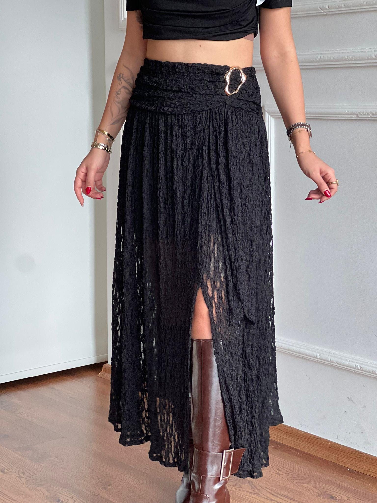 Gold Tokalı Dantel Etek 37201 Siyah