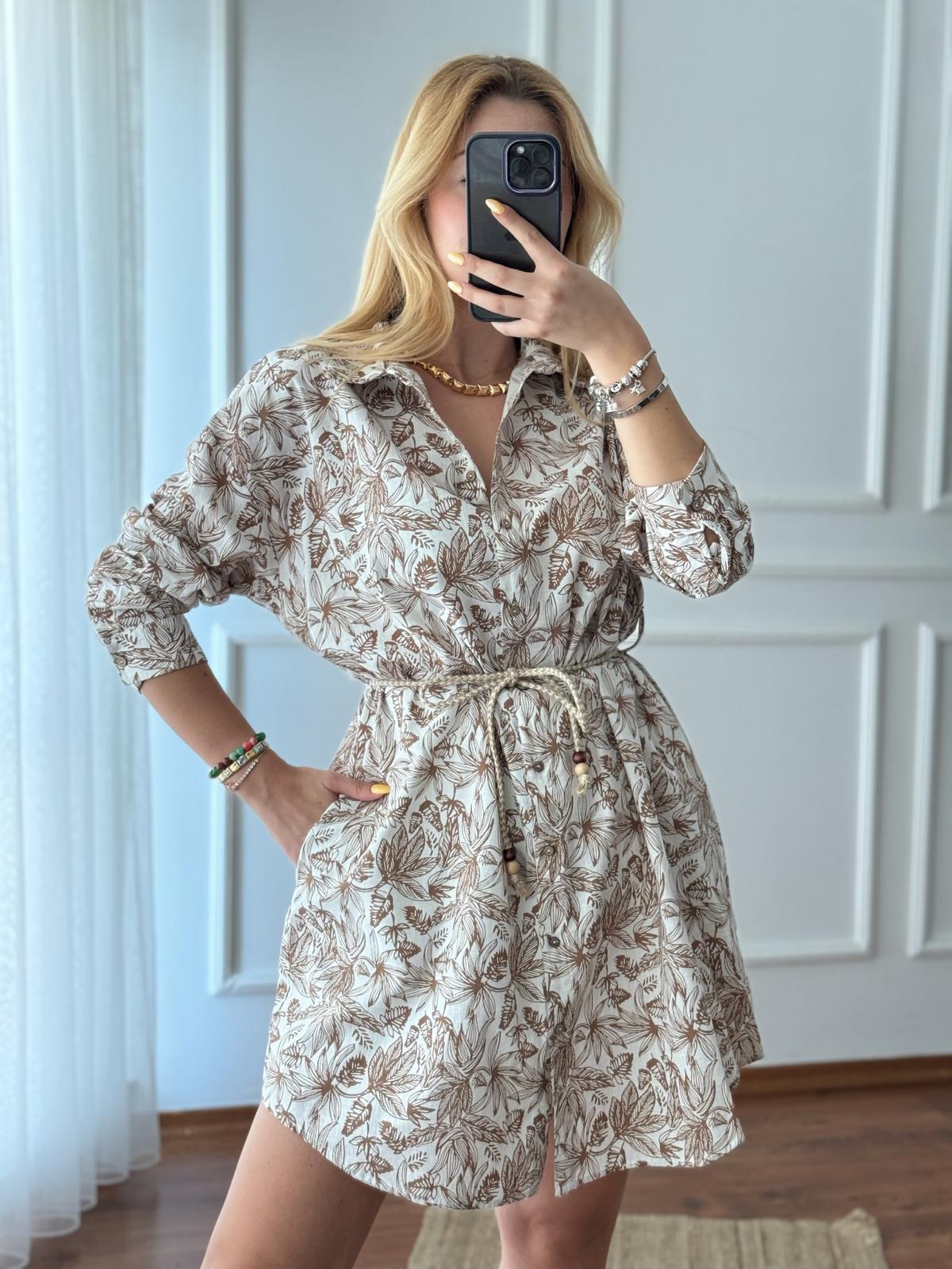 Gömlek Elbise 23337 Kahverengi