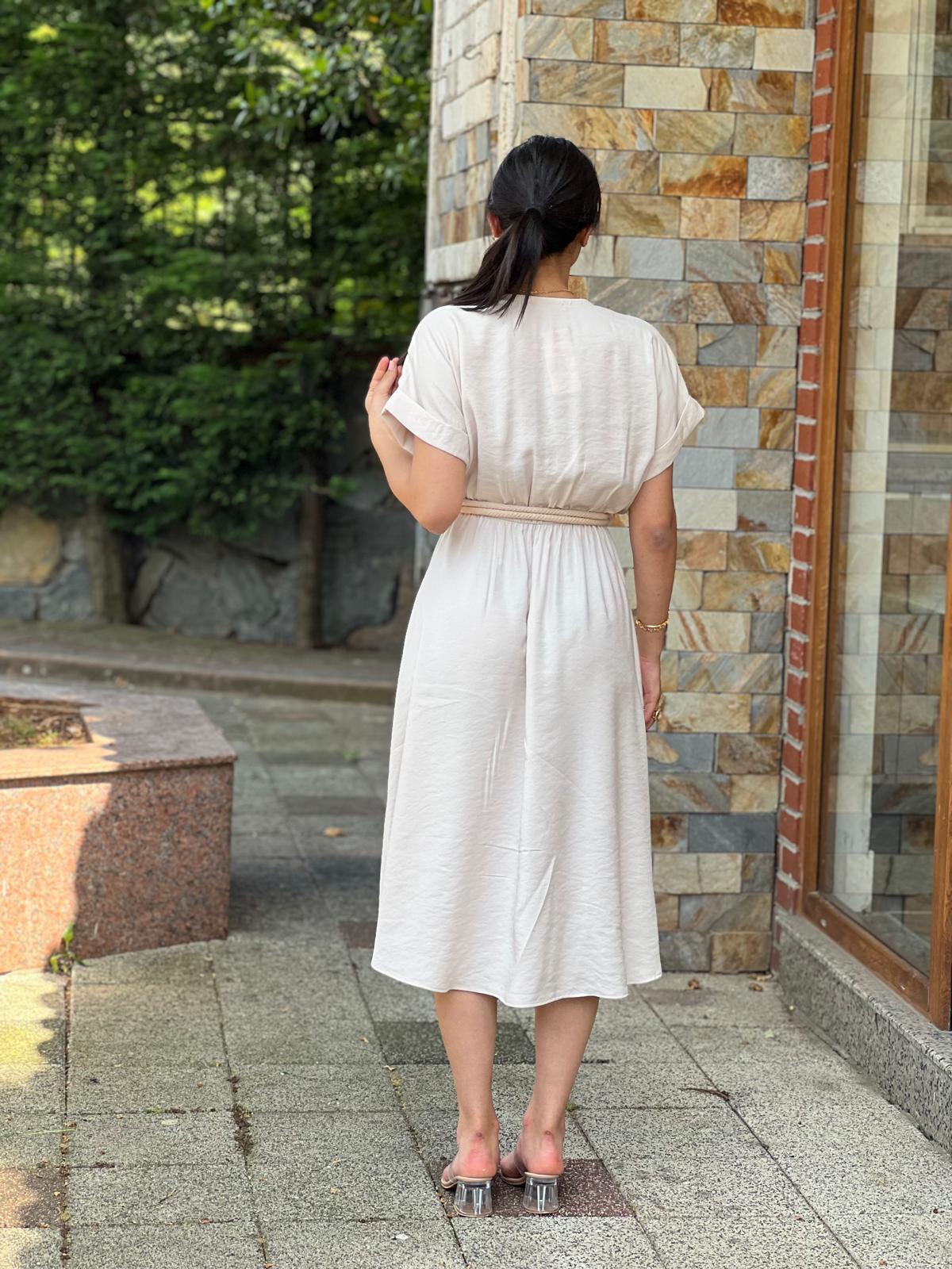 Halat Kemerli Elbise 105675 Bej