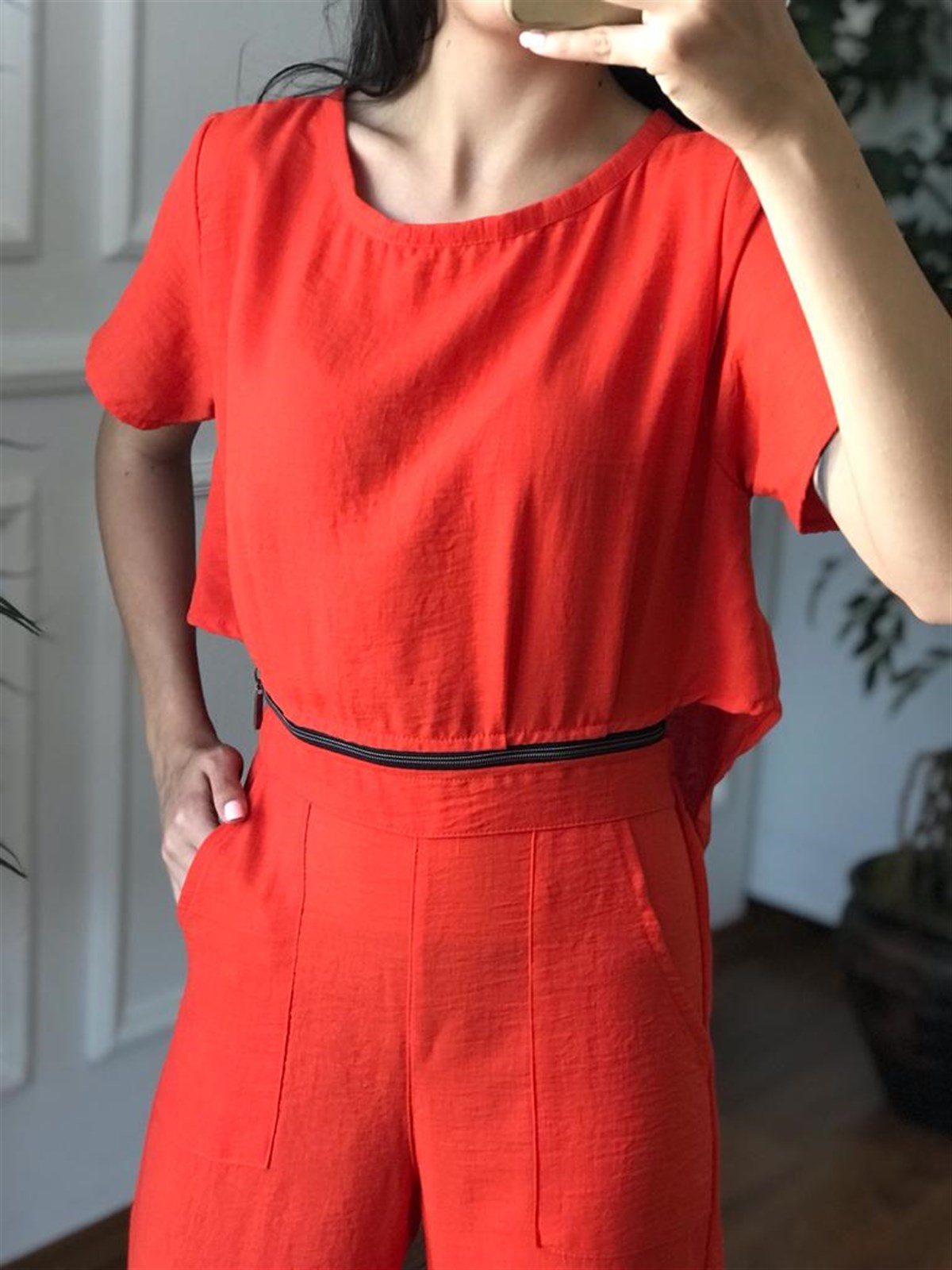 İki Parça Olabilen Keten Tulum 22358 Çiçeği