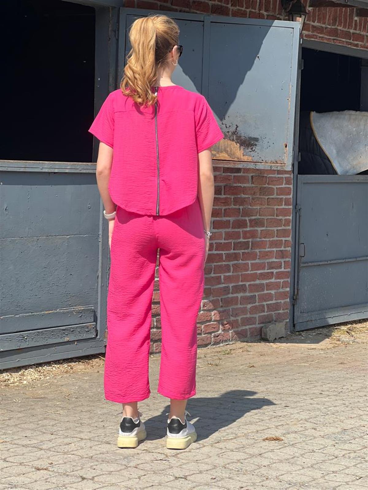 İki Parça Olabilen Keten Tulum 22358 Fuşya