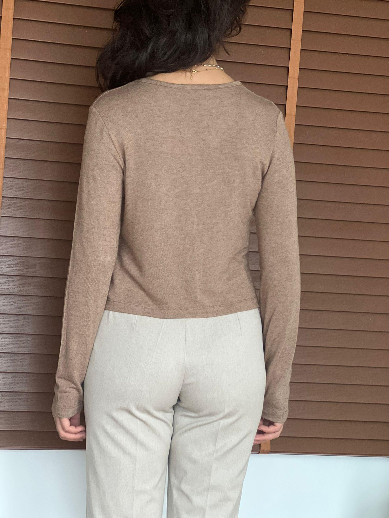 İnce Düğme Detaylı Hırka 31413 Vizon