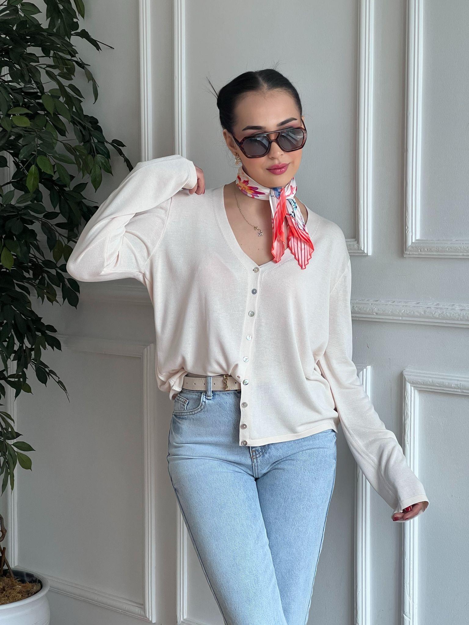 İnce Triko Hırka 251005 Krem