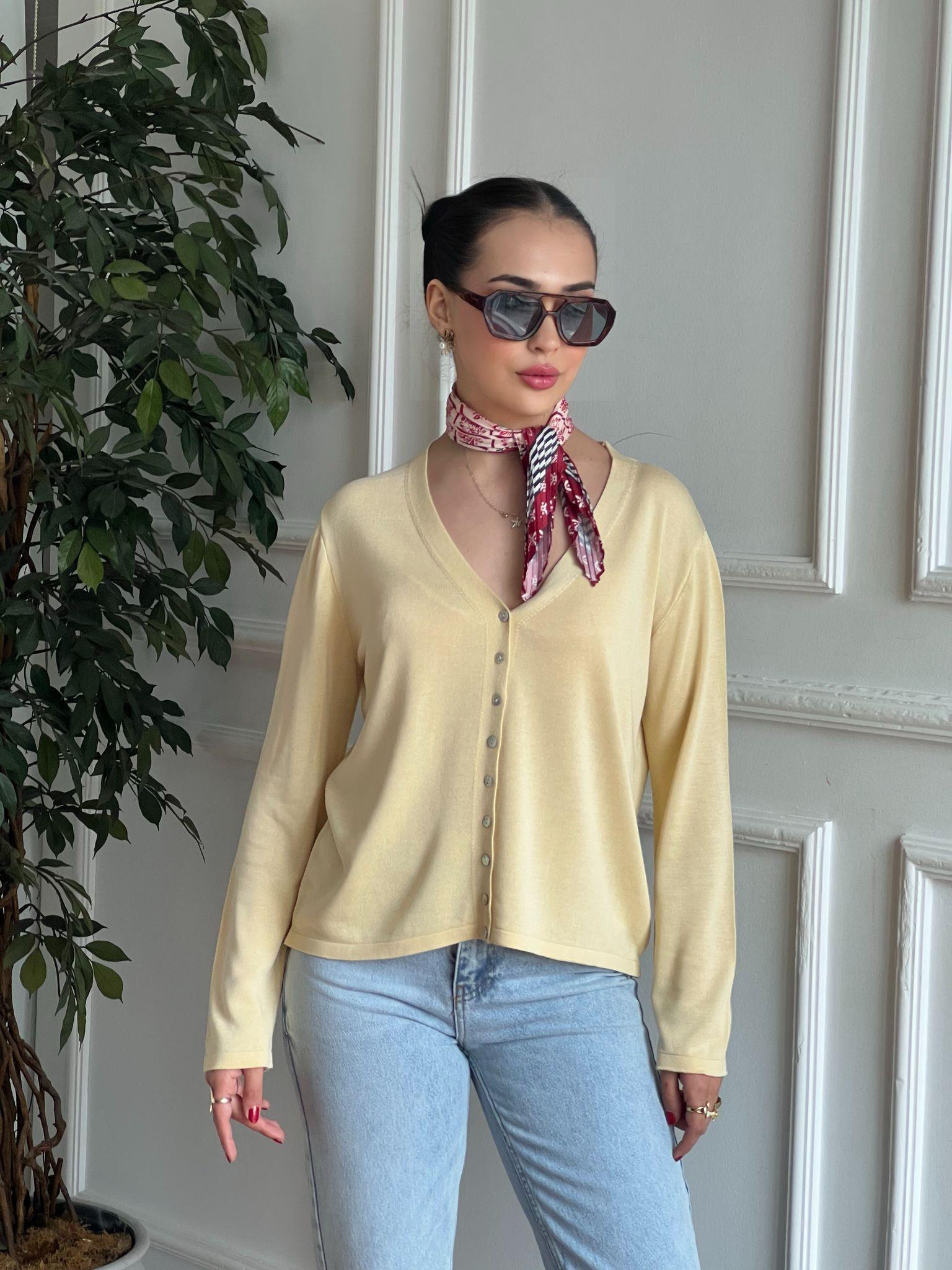 İnce Triko Hırka 251005 Sarı