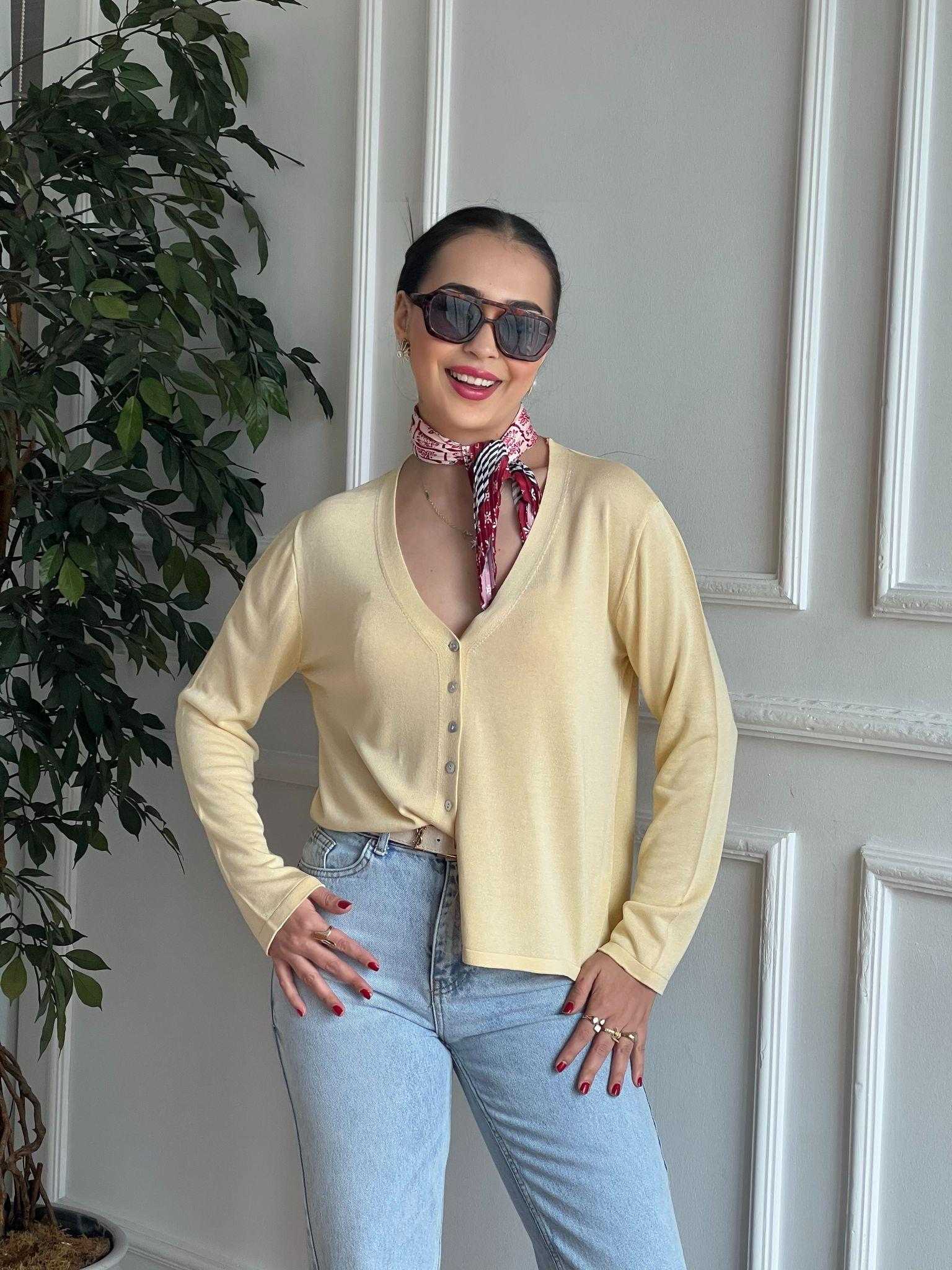 İnce Triko Hırka 251005 Sarı