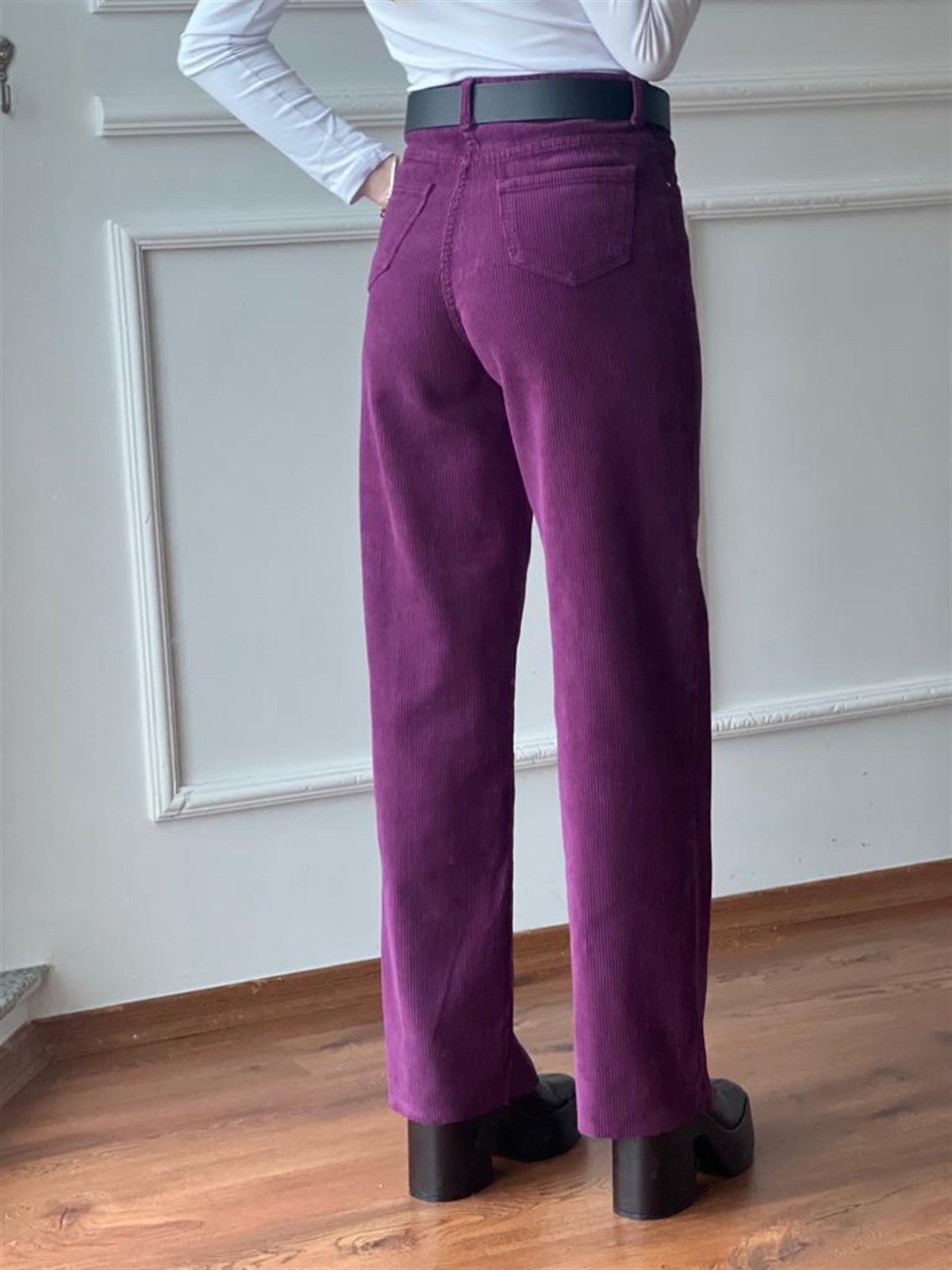 Kadife Palazzo Pantolon 4656 Mor