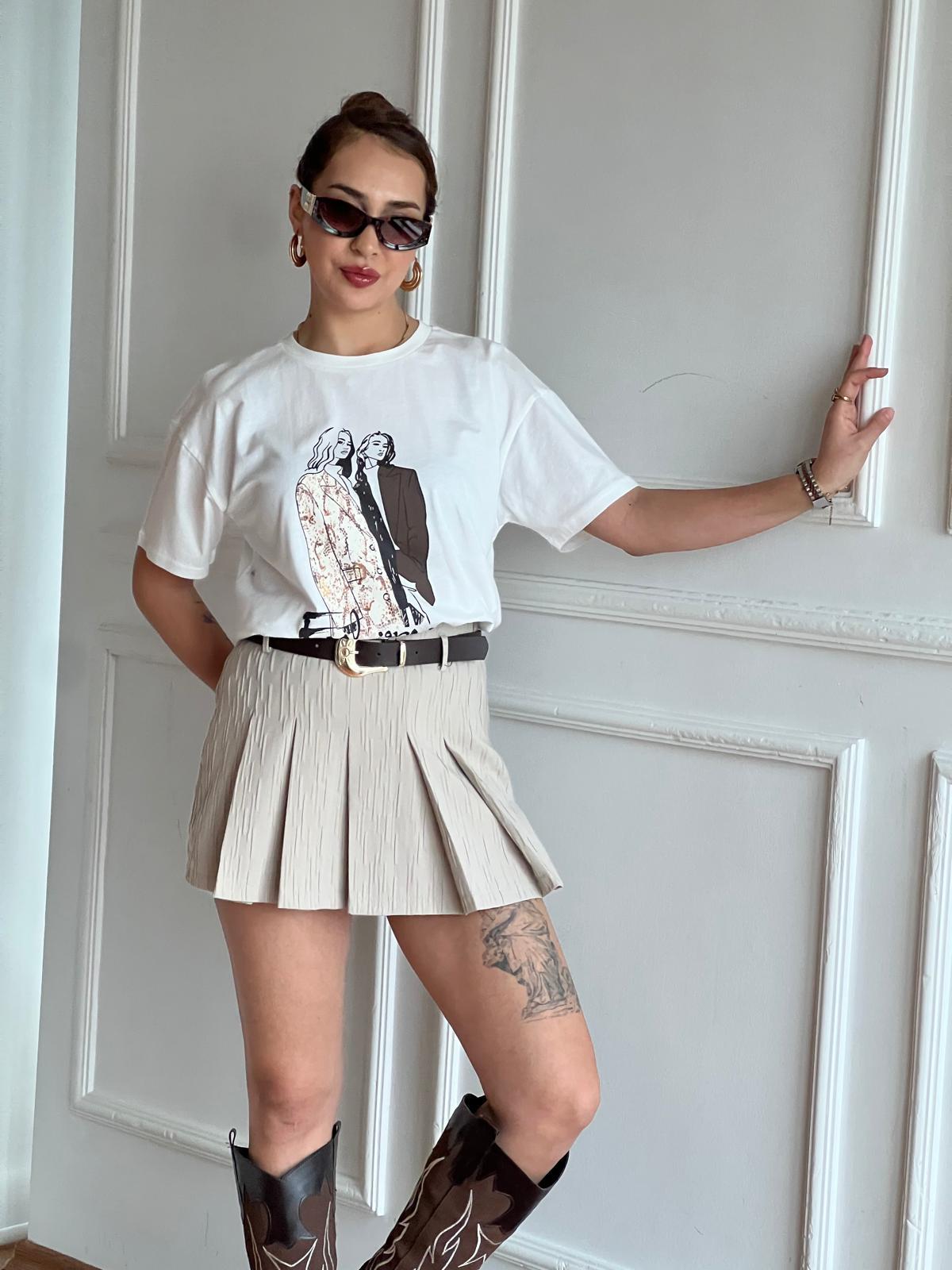 Kadın Baskılı Tshirt 01822 Ekru