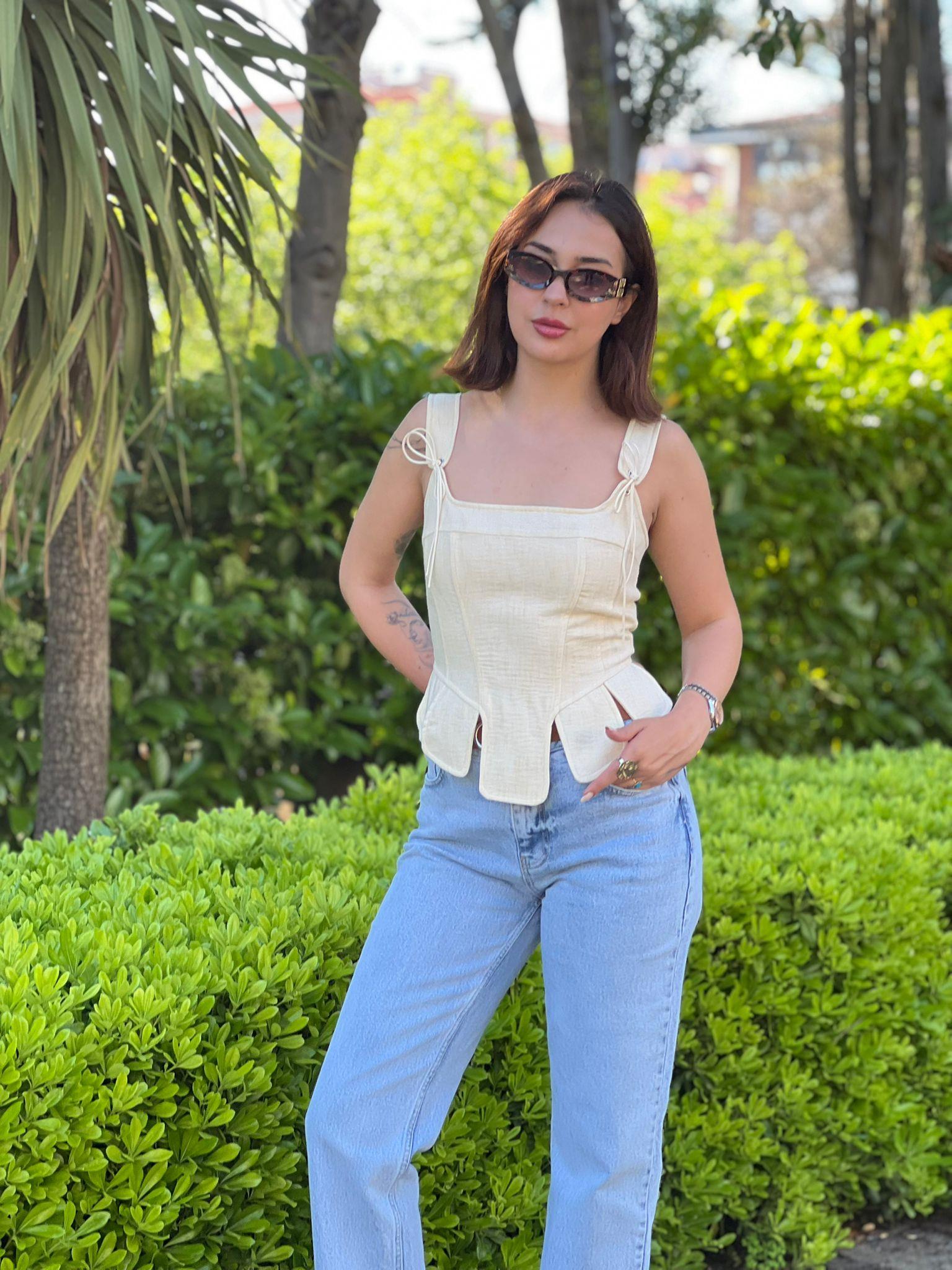 Kalın Askılı Bluz 02040 Sarı
