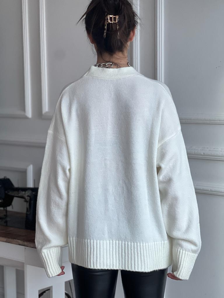 Kalp İşlemeli Hırka 230153 Ekru