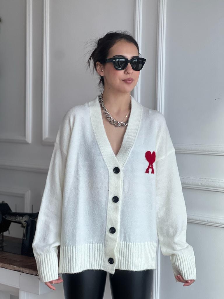 Kalp İşlemeli Hırka 230153 Ekru