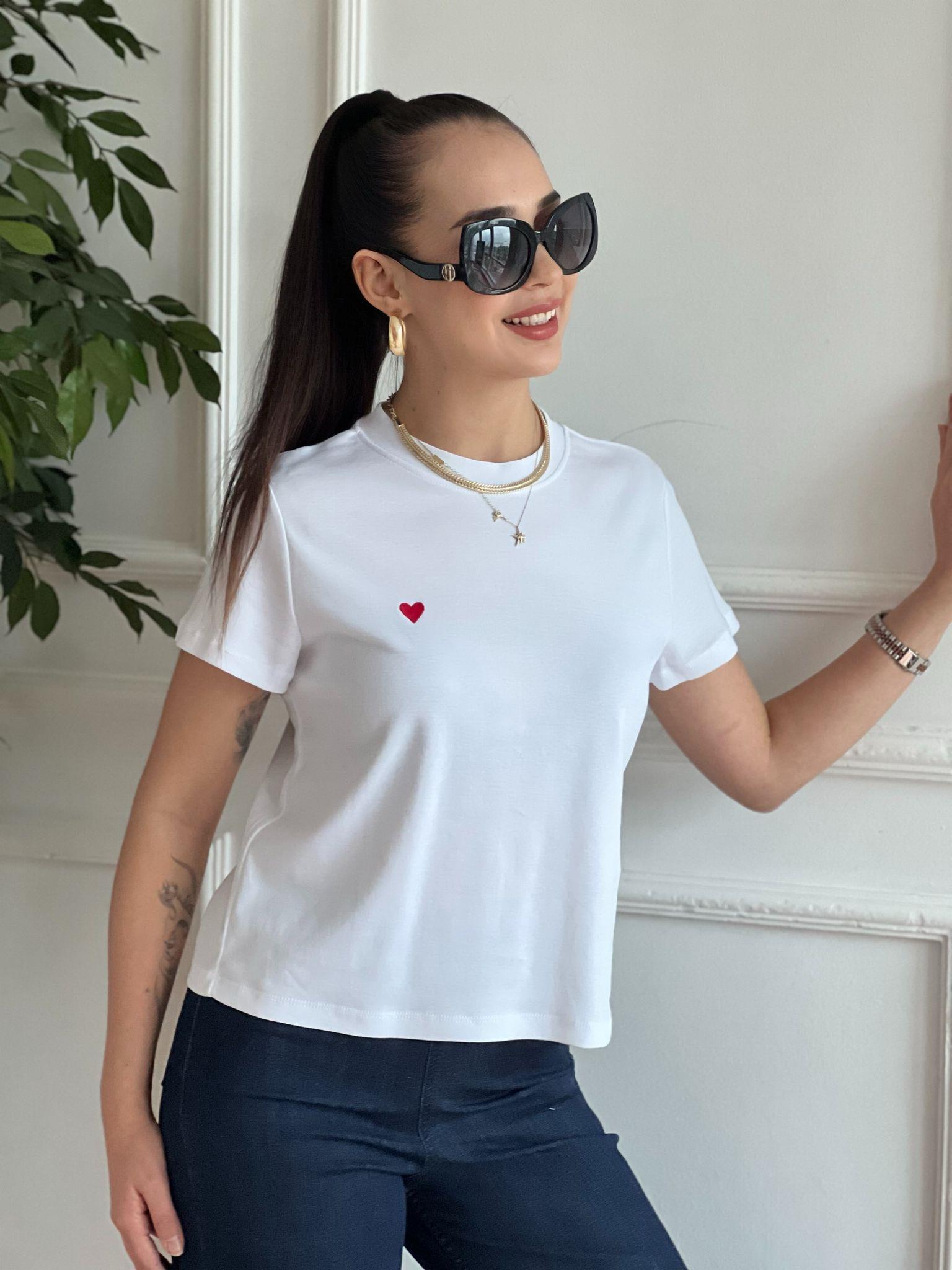 Kalp İşlemeli Tshirt 30584 Beyaz