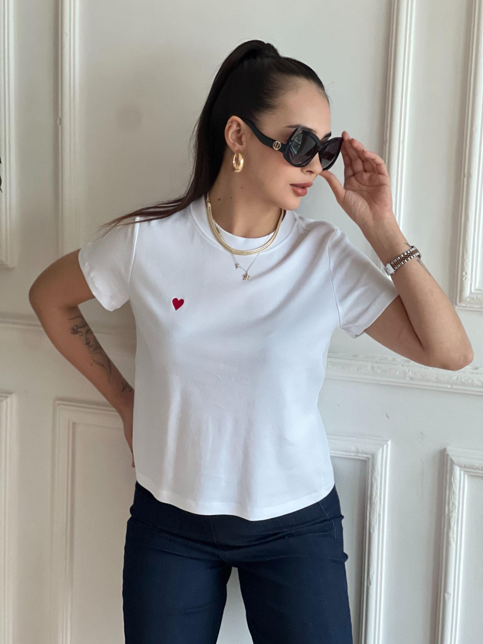 Kalp İşlemeli Tshirt 30584 Beyaz