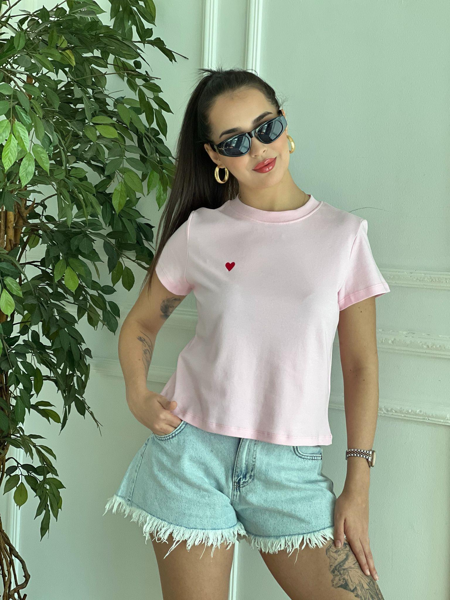 Kalp İşlemeli Tshirt 30584 Pembe