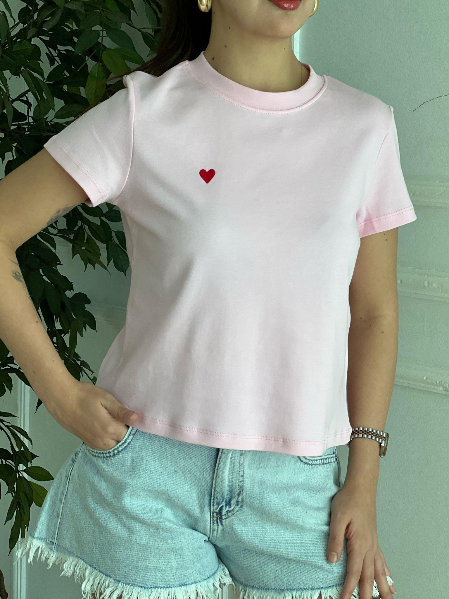 Kalp İşlemeli Tshirt 30584 Pembe