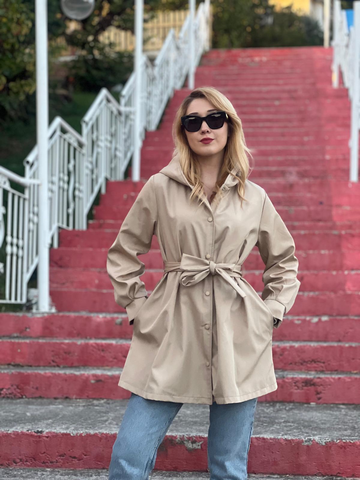 Kapşonlu Trençkot 5934 Bej