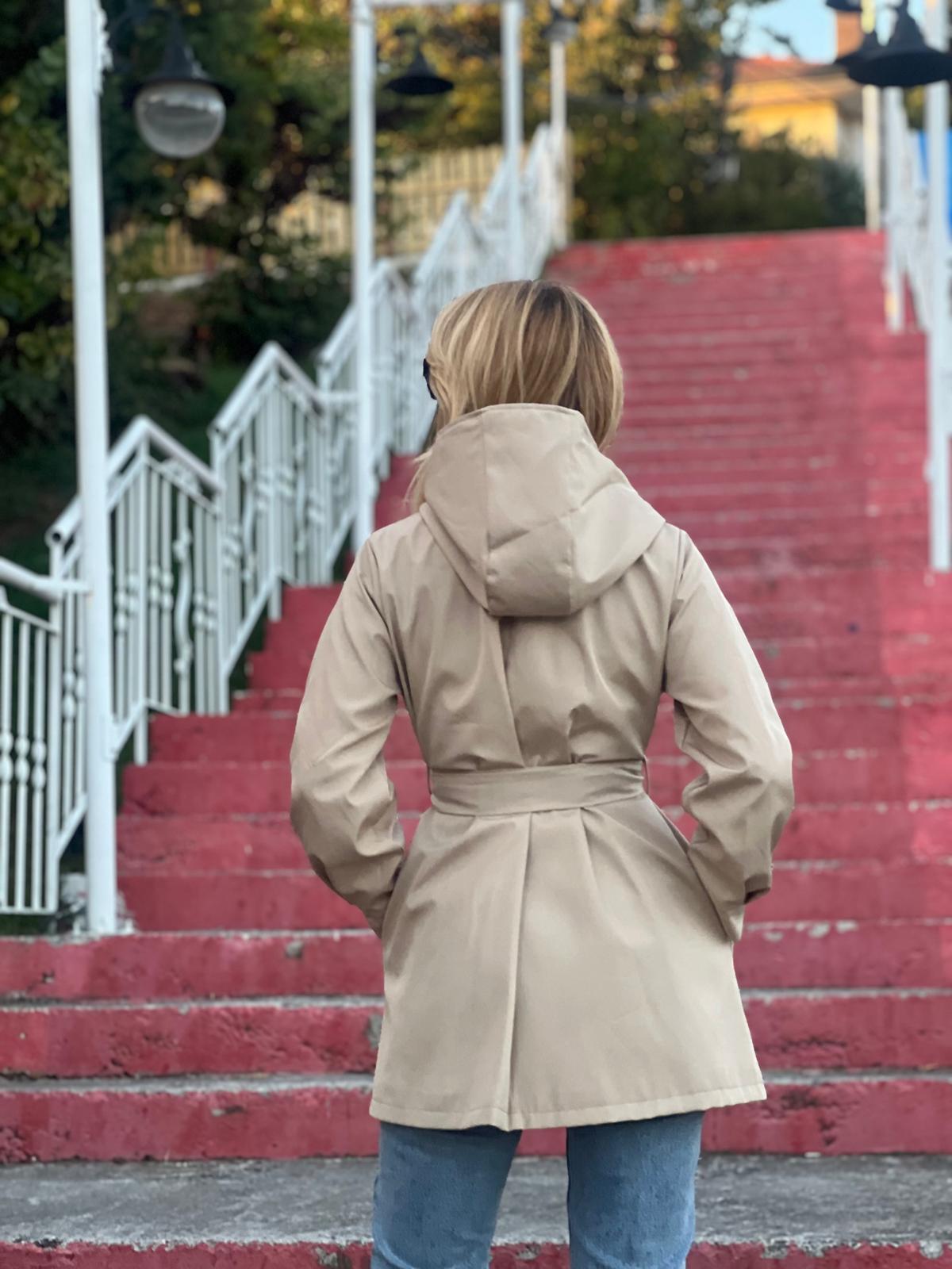 Kapşonlu Trençkot 5934 Bej