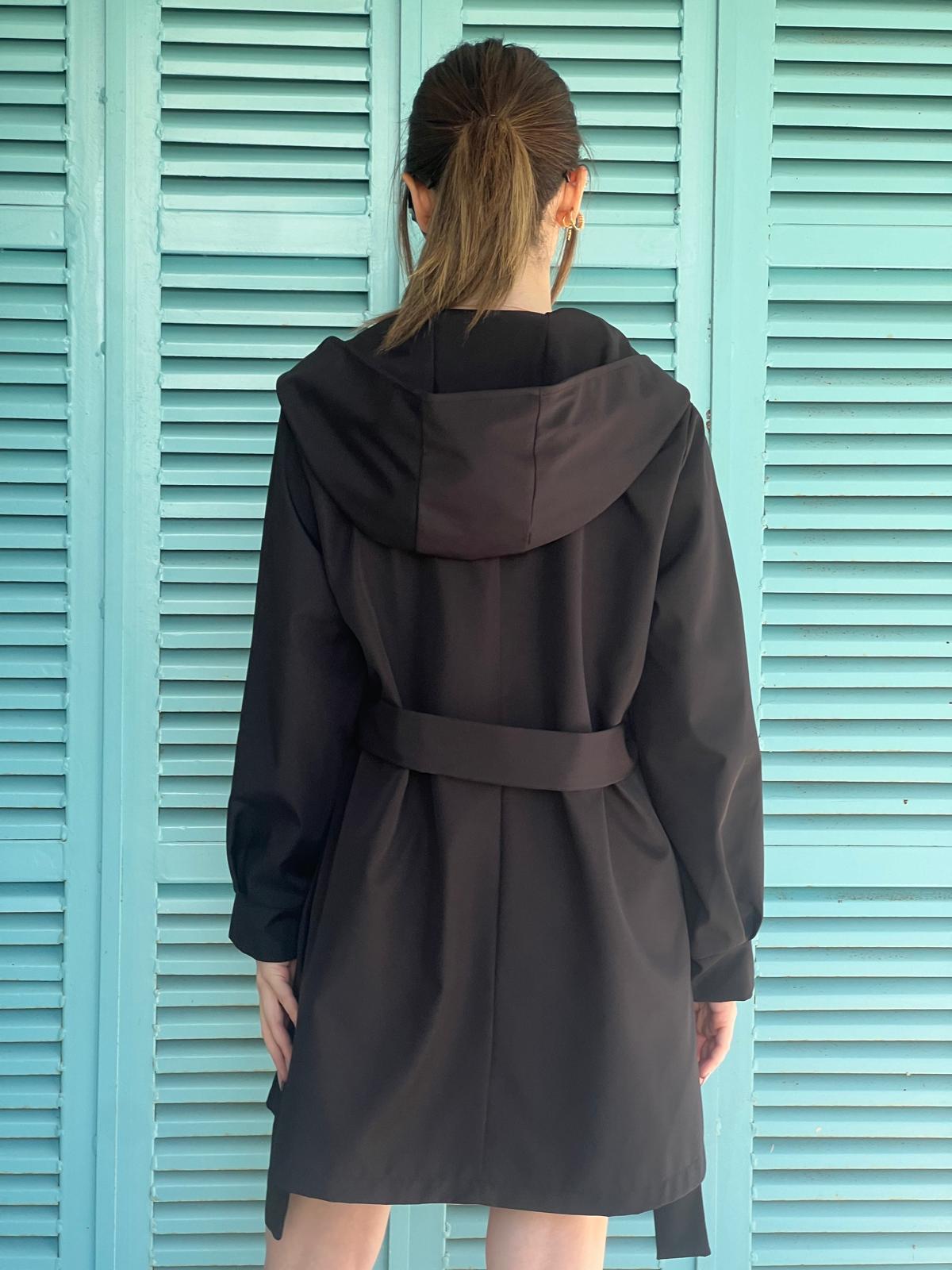 Kapşonlu Trençkot 5934 Siyah