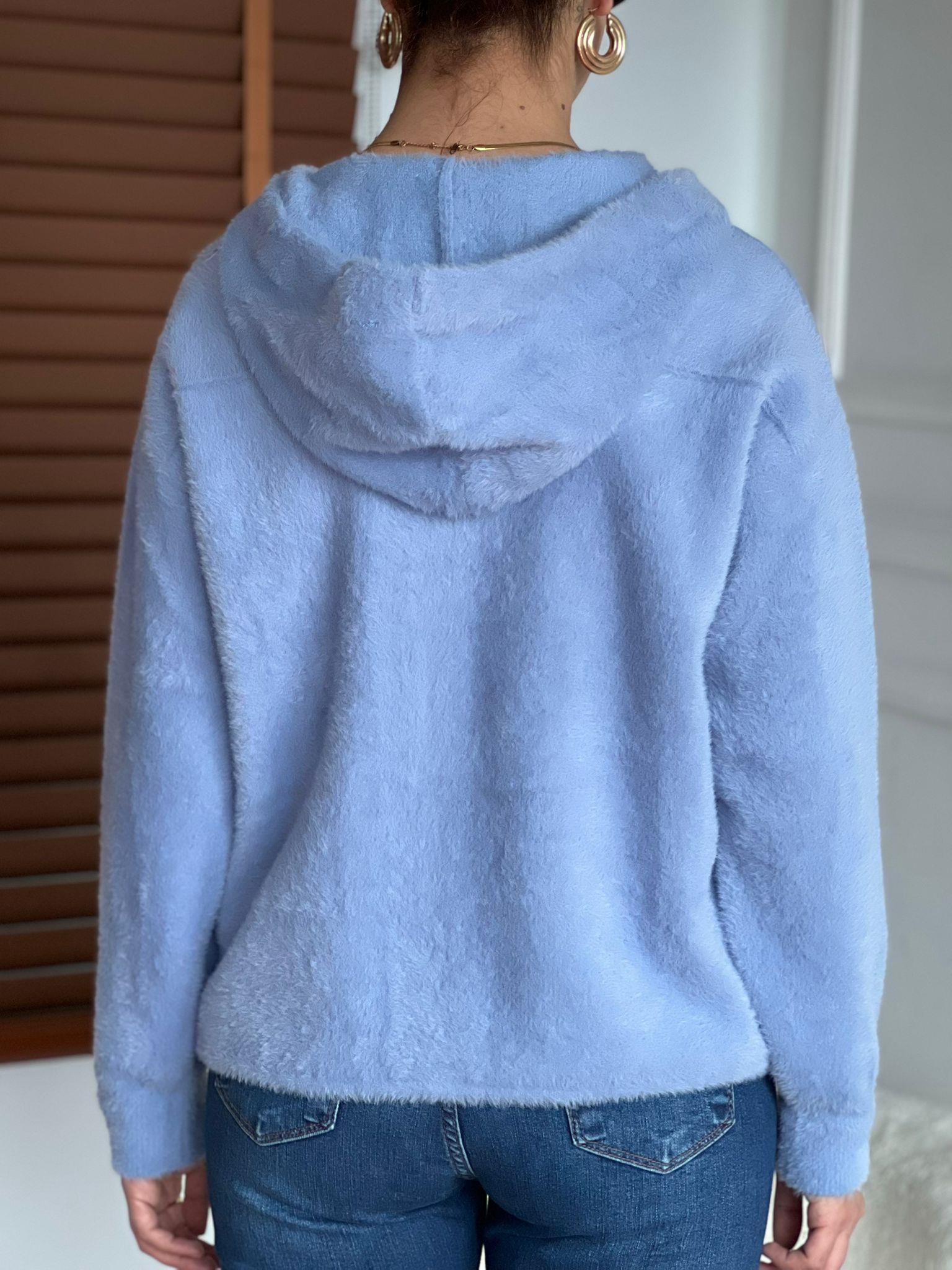 Kapşonlu Triko Hırka 24400 Mavi