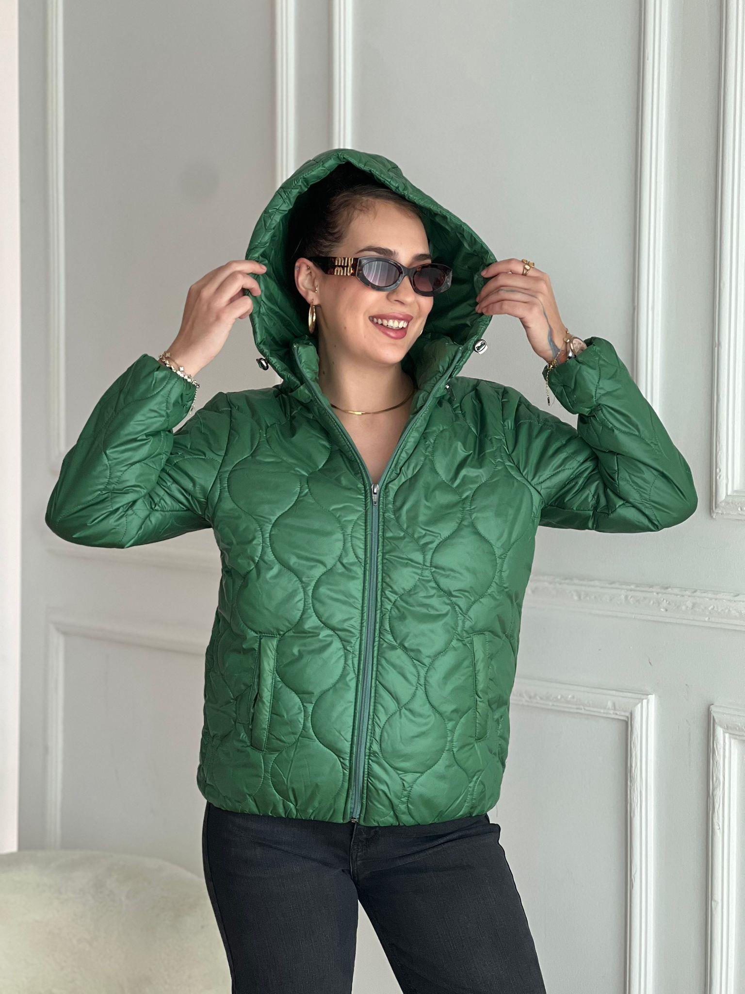 Kapüşonlu Kapitone Mont 3027 Yeşil